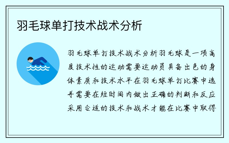 羽毛球单打技术战术分析